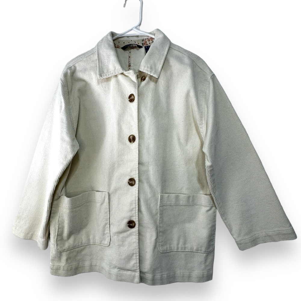 ISAAC MIZRAHI LIVE Women Corduroy Chore Jacket Medium M True Denim Cream Coat